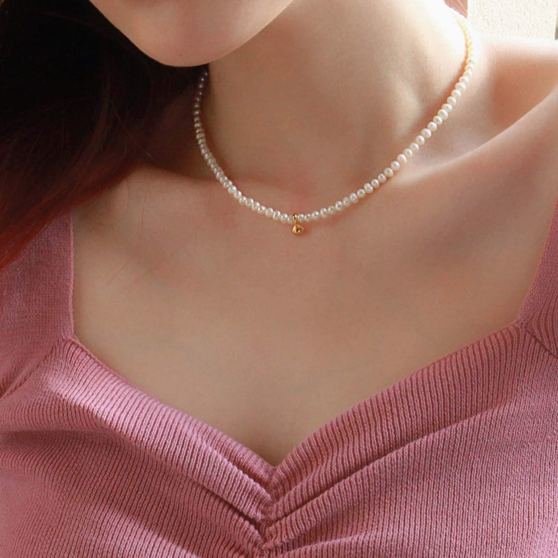 [Australia] - Yienate Dainty Pearl Choker Necklace Chain Tiny Gold Ball Pendant Collar Minimalist Charm Necklace Jewelry for Women and Girls 