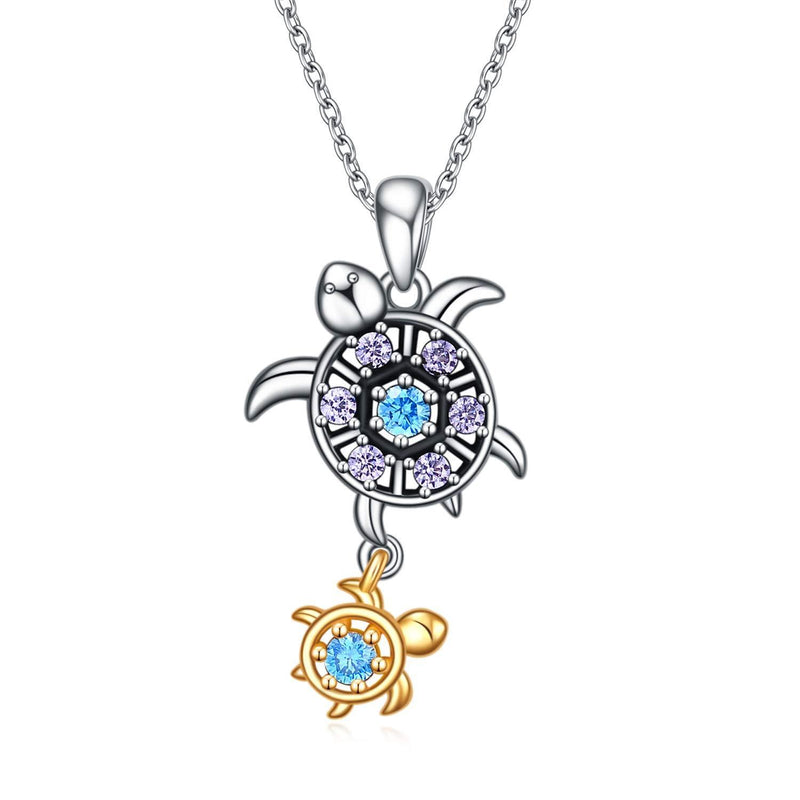 [Australia] - VENACOLY Turtle Necklace Sterling Silver Mother Daughter/ Heart Turtle Necklace Cute Animal Pendant Mothers Day Gifts for Women Mother Daughter Turtle Necklace 
