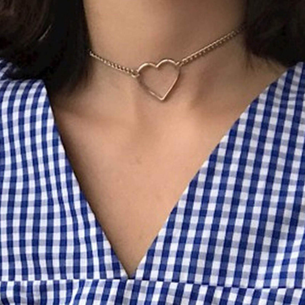 [Australia] - TseenYi Large Heart Choker Necklace Gold Open Heart Necklace Chain Short Boho Collar Necklaces Jewelry for Women and Girls (Gold) 