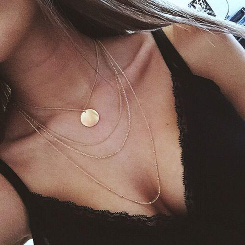 [Australia] - TseenYi Multilayer Sequin Necklace Choker Gold Layering Chain Necklace Tiny Coin Necklaces Jewelry for women and Girls 