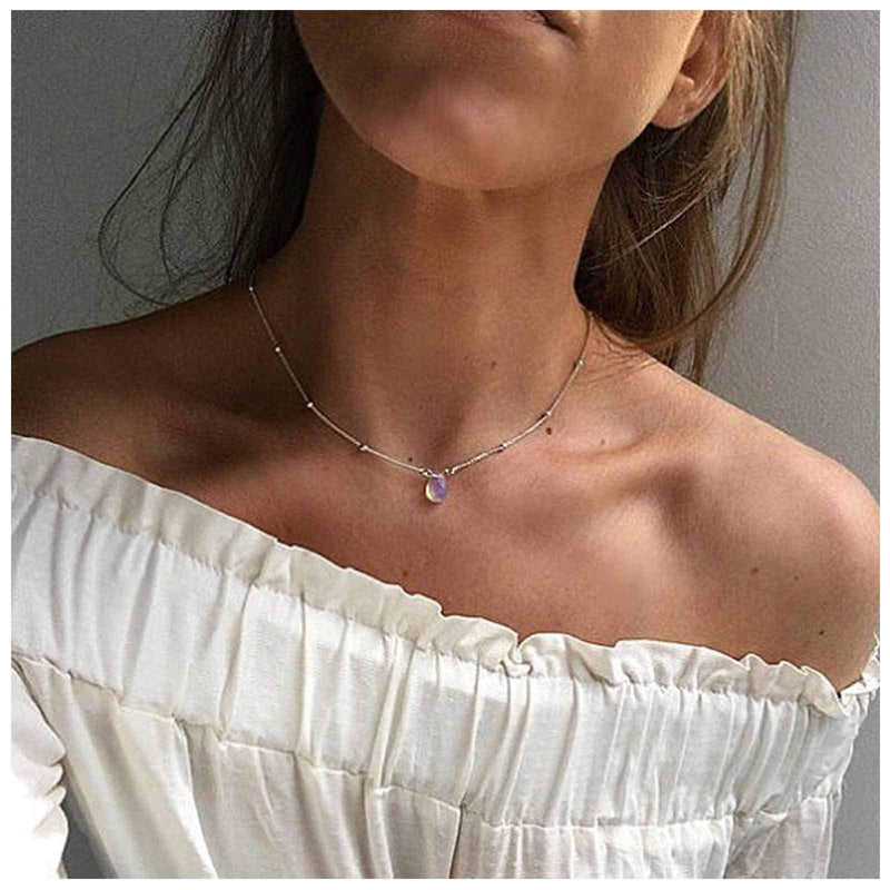 [Australia] - Yienate Fashion Crystal Pendant Necklace Choker Chain Dainty Gemstone Stone Pendant Charm Necklace Jewelry for Women and Girls (Silver) Silver 
