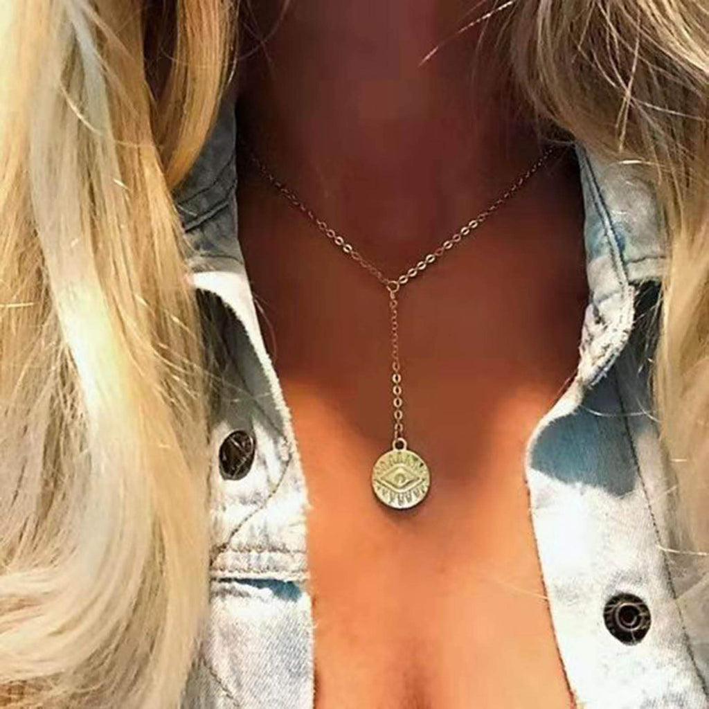 [Australia] - TseenYi Fashion Gold Evil Eye Necklace Coin Long Pendant Y Necklace Boho Style Necklaces Jewelry for women and Girls 