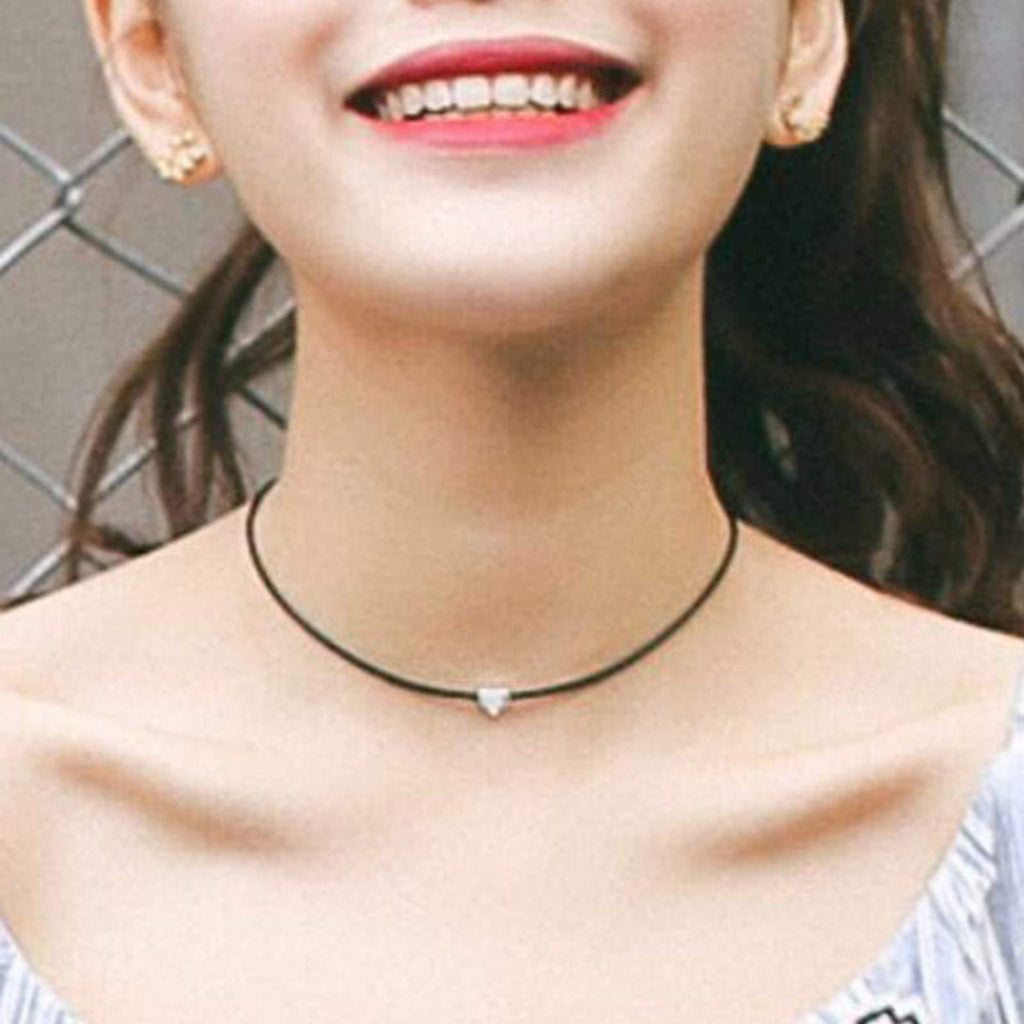 [Australia] - TseenYi Silver Love Choker Necklace Choker Black Leather Choker Necklace Short Boho Necklaces Jewelry for women and Girls 