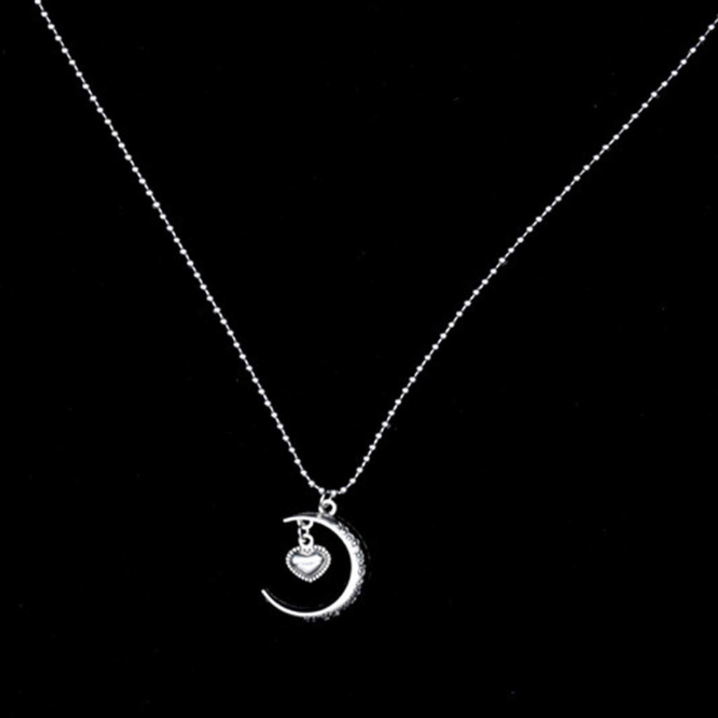 [Australia] - TseenYi Long Moon Pendant Necklace Silver Moon Heart Necklace Minimalist Long Drop Necklaces Vintage Neck Chain Jewelry for Women and Girls 