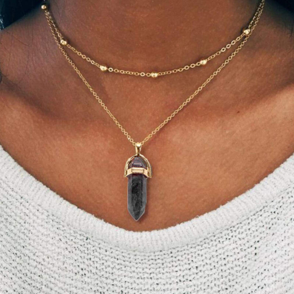 [Australia] - TseenYi Blue Hexagonal Gemstone Necklace Layered Gold Satellite Necklaces Choker Vintage Necklace Double Neck Chain Jewelry for Women and Girls (Blue stone) 