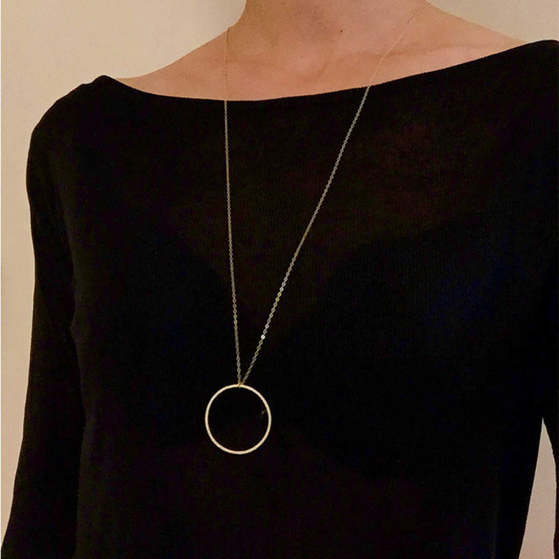 [Australia] - TseenYi Fashion Circle Pendant Necklace Long Sweater chain Vintage Large Hoop Pendant Necklaces Jewelry for women and Girls (Gold) Gold 