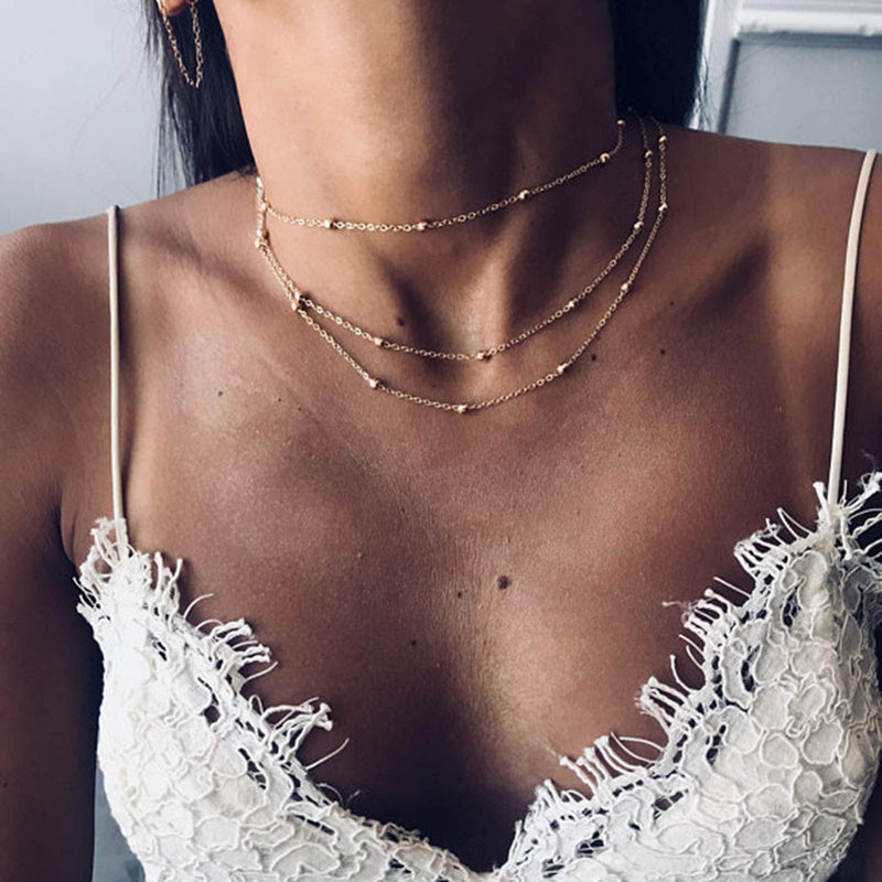 [Australia] - TseenYi Boho Satellite Chain Necklace Gold Layering Dew Drop Necklace Choker Vintage Neck Chain Jewelry for Women and Girls 