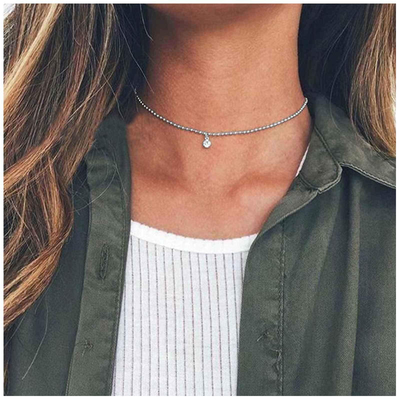 [Australia] - TseenYi Boho Chain Necklace Choker Flash Rhinestone Pendant Vintage CZ Necklaces Jewelry for women and Girls (Silver) Silver 