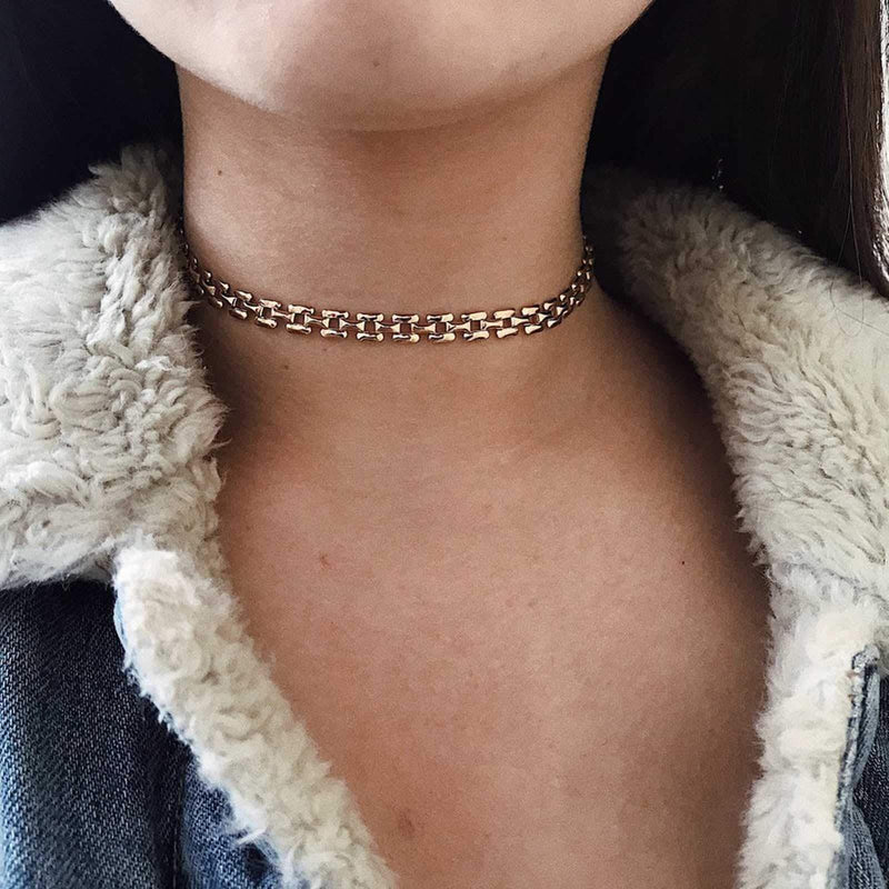 [Australia] - TseenYi Punk Chunky Chain Necklace Short Gold Flat Necklace Choker Minimalist Collar Necklace Gothic Neck Chain Jewelry for Women and Girls 