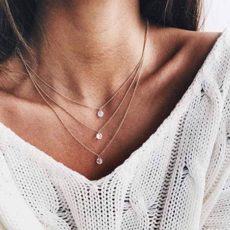 [Australia] - TseanYi Round Bezel Necklace Gold Layering Crystal Necklace Chain Vintage Layered Necklace Personlized Neck Chain Jewelry for Women and Girls 