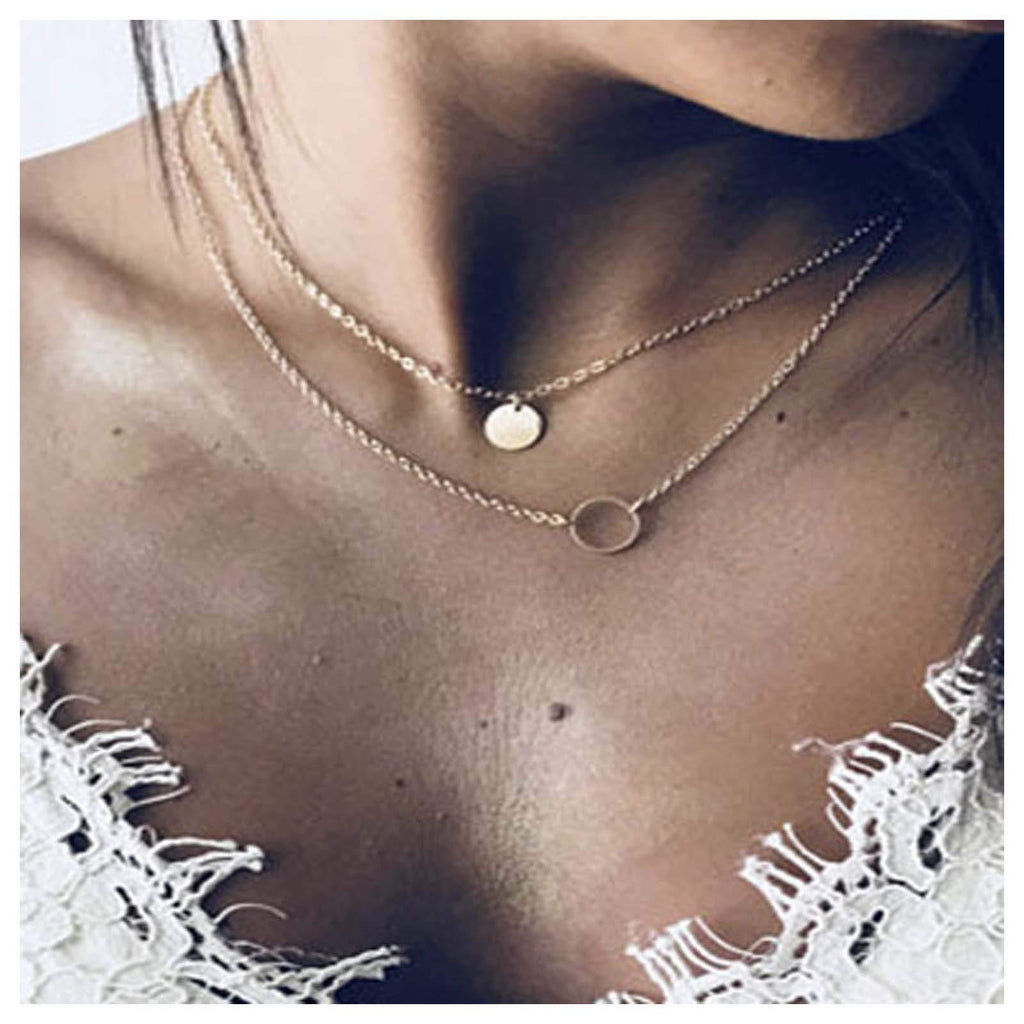 [Australia] - TseenYi Sequins Cicle Pendant Necklace Gold Layered Disc Necklace Choker Vintage Necklace Chain Jewelry for Women and Girls 