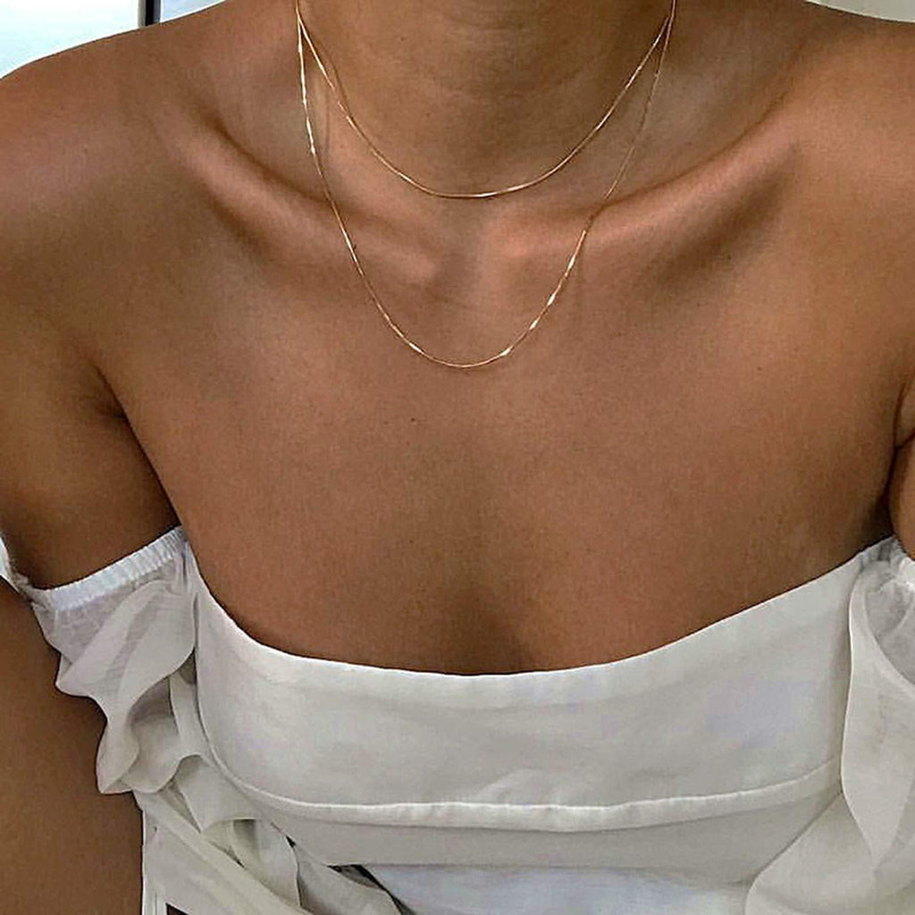 [Australia] - TseenYi Gold Italian Box Necklace Choker Boho Layered Skinny Chain Necklaces Vintage Minimalist Necklace Jewelry for Women and Girls 