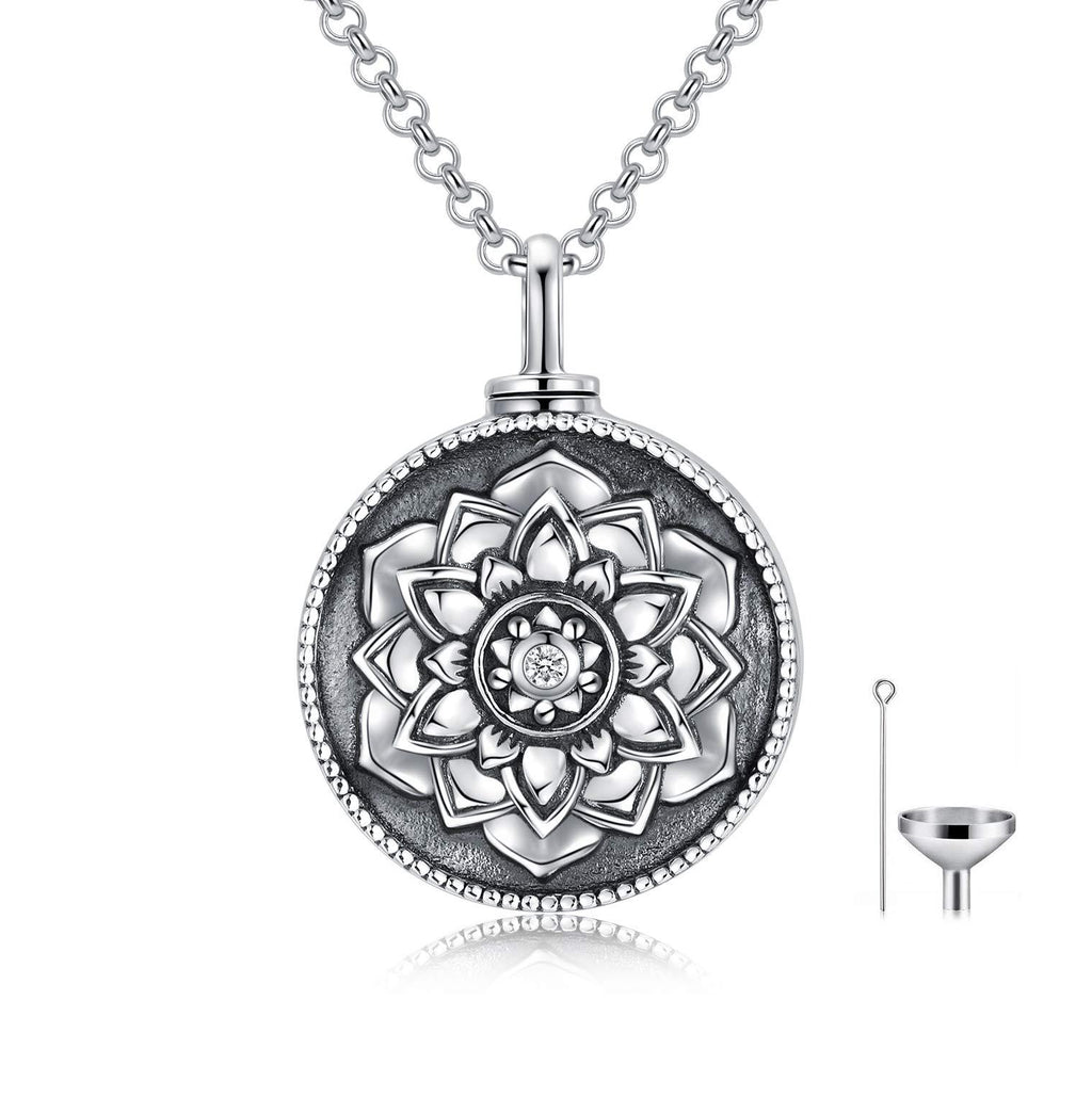 [Australia] - SOULMEET S925 Sterling Silver Urn Necklace for Ashes Lotus Flower Cremation Neckcela for Mum Dad Women Men Dog Forever in My Heart Jewelry 