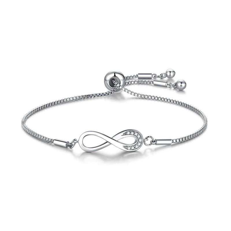 [Australia] - CERSLIMO Silver Bracelet for Women, White Gold Plated Cubic Zirconia Paved Infinity Heart Round Circle Bracelets | Birthday Gift for Girls Ladies Mom Sister Best Friends Girlfriend Adjustable Bracelet Infinity Bracelet-4 