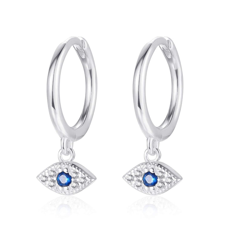 [Australia] - Tiny Cubic Zirconia Dangle Hoop Earrings Sterling Silver Gold Hoop Huggie Earrings Cartilage Helix Hoop Hinged Sleeper Earrings with Charms Evil Eye Charm 