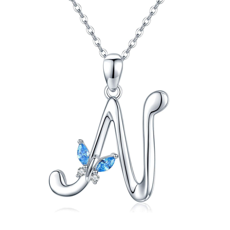 [Australia] - Initial Necklace, Butterfly Necklace Sterling Silver Personalised Name Pendant Necklaces with 26 Alphabet Letter Charm Chain Birthday Friendship Jewellery Gifts for Women Girls Best Friends N 