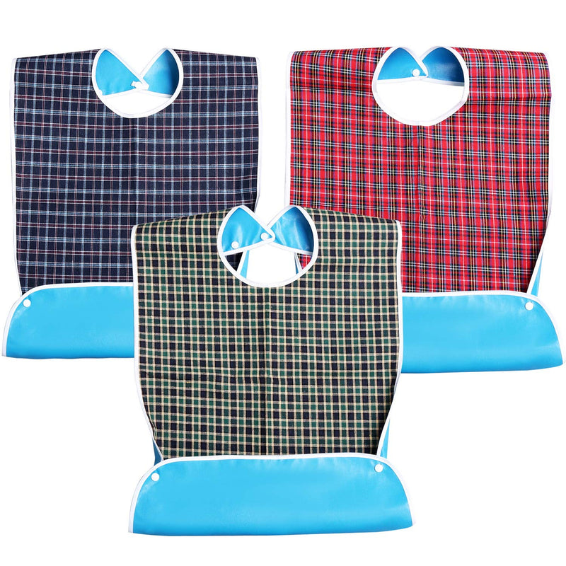 [Australia] - kuou Adult Bibs, Adult The Eldly Bib Adult Washable Dining Bibs for Elderly （3 Pack,Red,Green,Blue） 