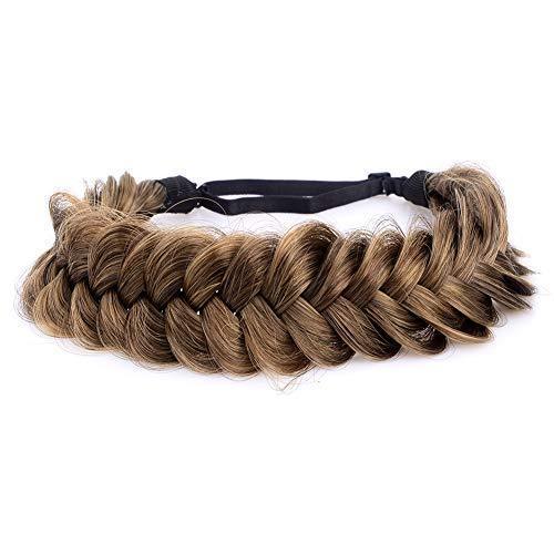[Australia] - BOBIYA Messy Wide 2 Strands Synthetic Hair Braided Headband Classic Chunky Plaited Braids Elastic Stretch Hairpiece Women Girl Beauty Boho accessory, 62g (Claybank) Claybank 
