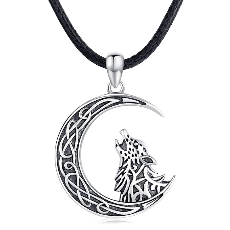 [Australia] - Wolf Necklace 925 Sterling Silver Celtic Knot Moon Pendant Jewellery Gifts for Men Women 