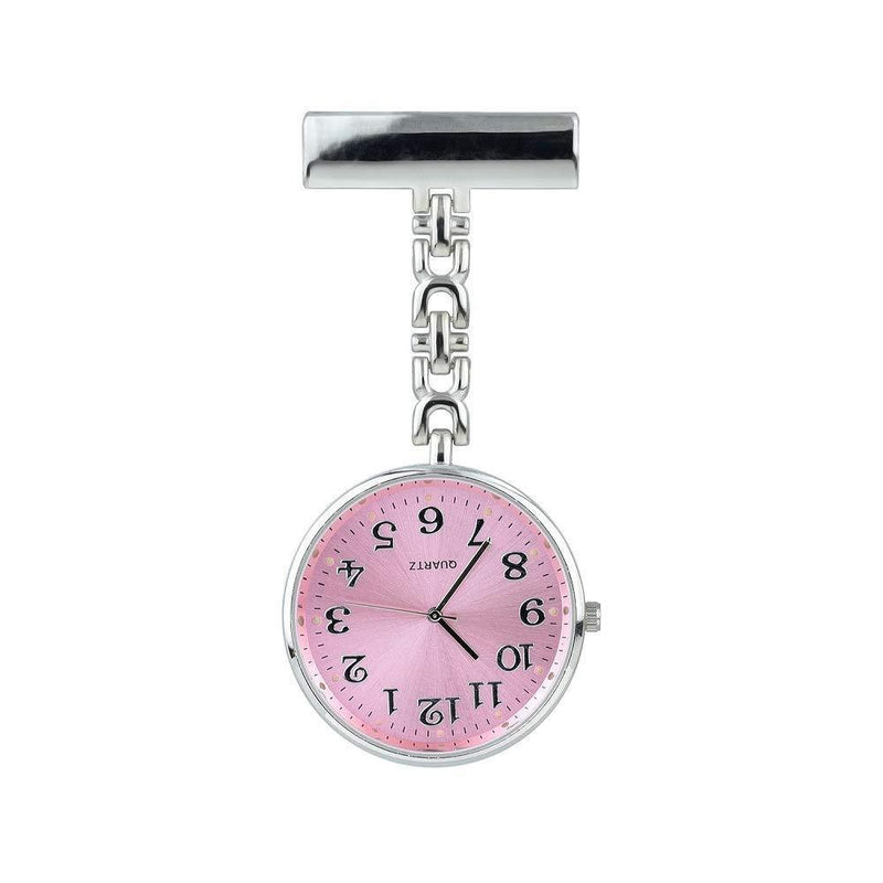 [Australia] - Winkles Silver and Pink Nurse Fob Watch Nurse Gift Set | Set of Nurse Fob Pocket Watch | Portable Paramedic Brooch Nurse Pocket Watch with Clip 