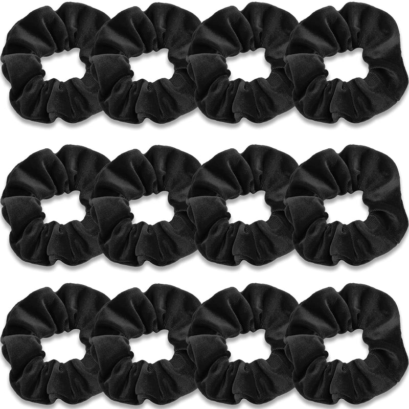 [Australia] - VENUSTE Black Scrunchies for Women, Premium Velvet Scrunchy for Hair, Elastic Thick Bands, Soft Ropes Ponytail Holder Hair Accessories, 12 Pack 