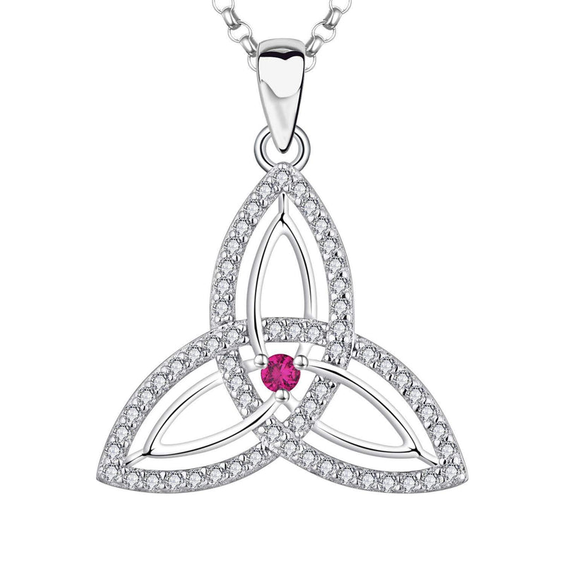 [Australia] - JO WISDOM Women Necklace,925 Sterling Silver Irish Triquetra Celtic Knot Pendant Necklace with 3A Cubic Zirconia July,ruby Color 