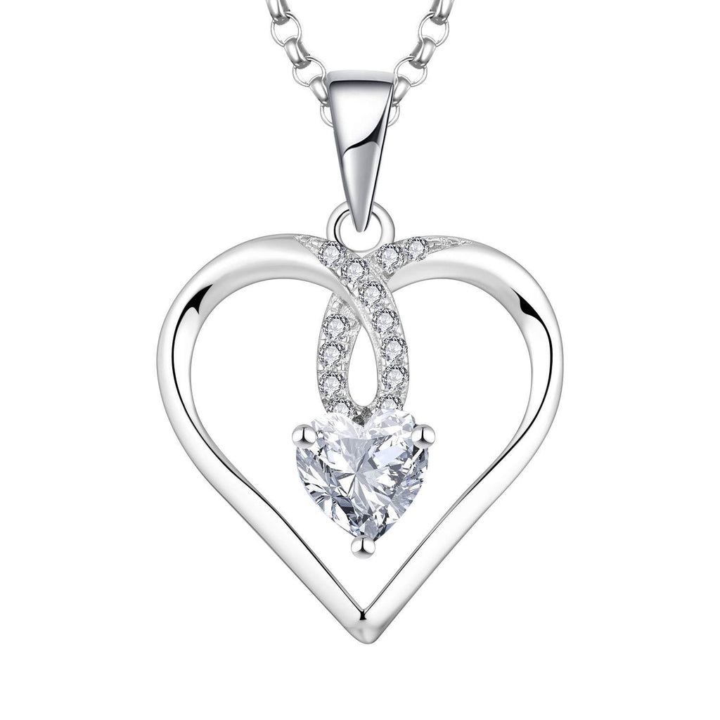 [Australia] - JO WISDOM Women Necklace,925 Sterling Silver Heart Pendant with Heart-cut 5MM*5MM Cubic Zirconia Birthstone,Jewelry for Women Mum April Zirconia 