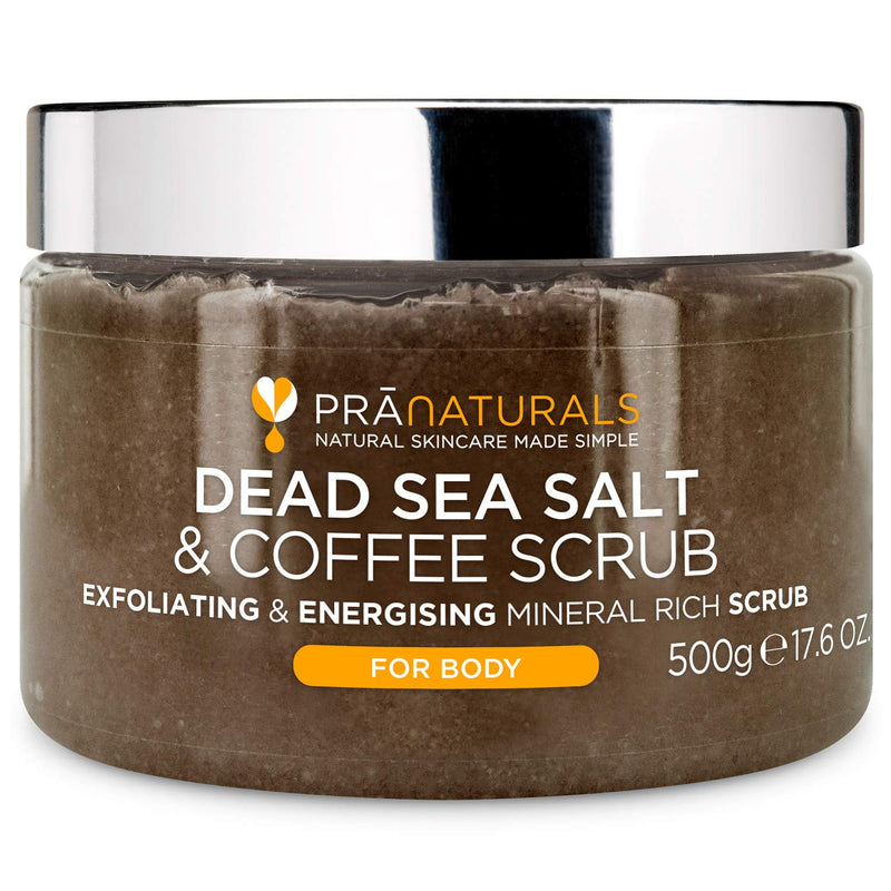 [Australia] - PraNaturals Dead Sea Salt & Coffee Body Scrub 500g - Natural formula, Exfoliating, Nourishing & Hydrating, Made with Arabica coffee powder, No parabens, Vegan & Cruelty Free 