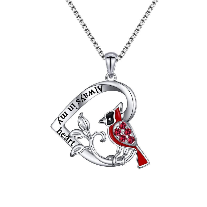 [Australia] - DAOCHONG 925 Sterling Silver Red Bird Cardinal Heart Pendant Necklace for Women Always in My Heart Memorial Keepsake Sympathy Jewellery Gift 