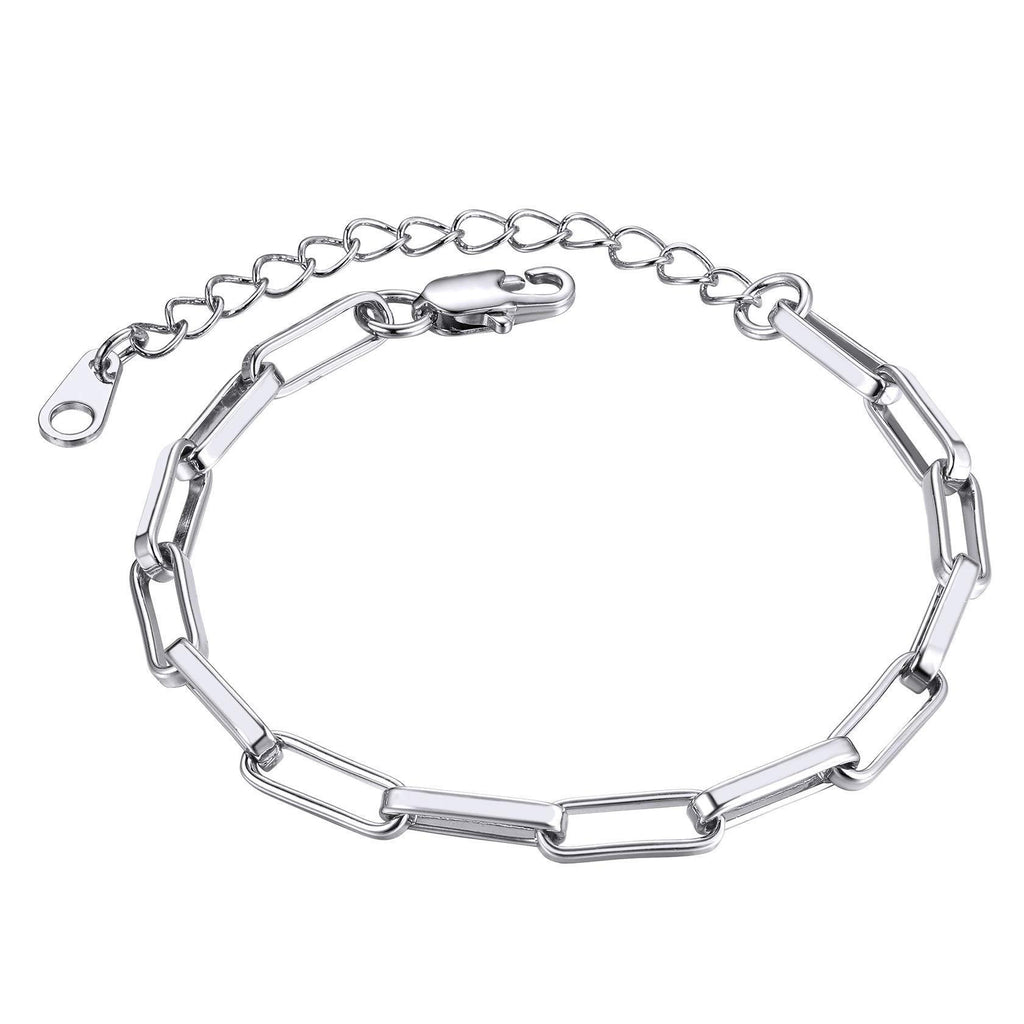 [Australia] - ChainsHouse Bracelet for Men Sterling Silver /Stainless Steel Gold Ankle Bracelets Women Girls Charm Bracelet Wrist Chain Jewellery Gift 16.0 Centimetres 09.Oval Link Chain Silver 