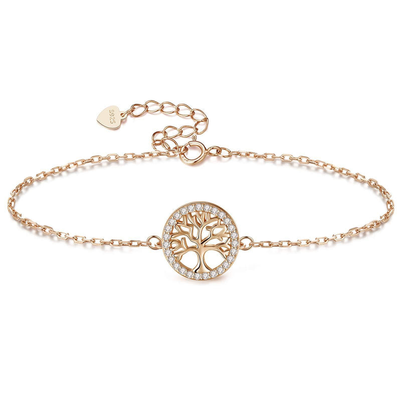 [Australia] - Jrêveinfini Tree of Life Bracelet 925 Sterling Silver Bracelet for Women with Cubic Zirconia, Jewellery Gifts for women With Box Packaging 💕 Rose Gold Shiny 