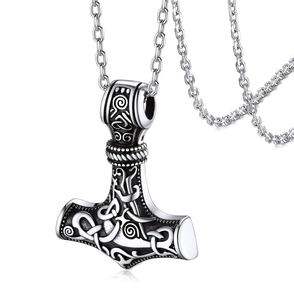 [Australia] - Silvora Sterling Silver Norse Viking Thors Hammer Pendant Necklace with Delicate Gift Packaging Silver-mjolnir 