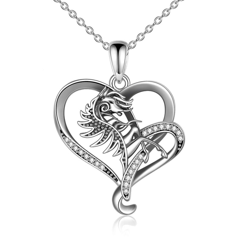 [Australia] - VENACOLY Horse Gifts for Women Sterling Silver Love Heart Horse Necklace Horse Jewellery Gifts for Horse Lovers 