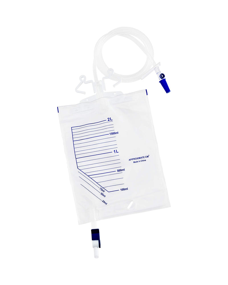 [Australia] - 1pc Pack of 2000ml Urine Drainage Bag with Integrated Bag Hanger and Lever Tap - Sterile Catheter Night Bags - Overnight Bedside Urine Bag 