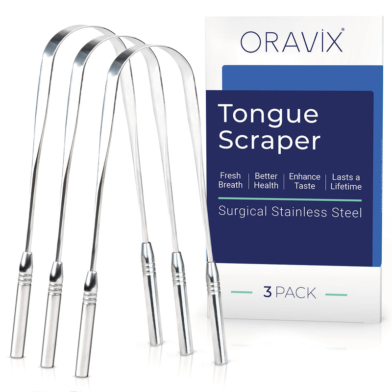 [Australia] - Tongue Scraper Stainless Steel | Three-Pack | Tongue Cleaner | for a Fresh Breath and Better Oral Health | Stainless Steel Tongue Scraper | Tongue Cleaner for Kids and Adults | ORAVIX 3 