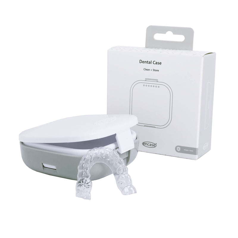 [Australia] - Encase Dental Retainer Case with Dental Bath – Dual Purpose Hygienic Denture Case for Storage and Immersion of Mouthguards, Ortho Retainers + Dental Appliances (Grey) Grey 