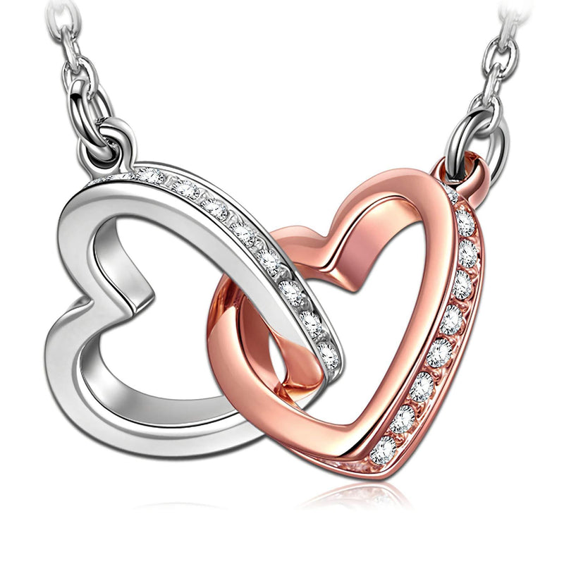 [Australia] - ANGEL NINA Necklace for Her, Love at First Sight Women Entwined Heart Necklace, 925 Sterling Silver, Cubic Zirconia, Rose Gold Plated Pendant, Elegant Gift Box, 43+5cm Extender Silver Heart Necklace 