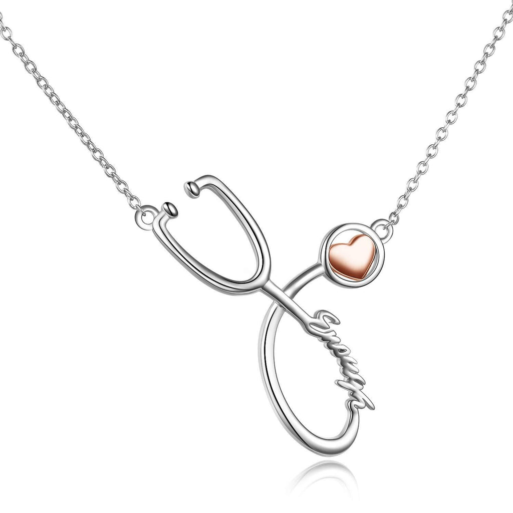 [Australia] - YFN Sterling Silver Stethoscope Heart Necklace with Enough Nursing Themed Pendant Jewellery for Women Doctor Nurse Gift 18" 