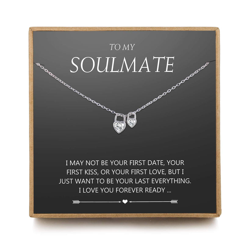[Australia] - NOURISHLOV Gifts to My Girlfriend/Wife CZ Soulmate Necklace, Sterling Silver Cute I Love You Two Heart Lock Pendant for Her, Valentines Day, Anniversary, Birthday Necklaces from Husband/Boyfriend 