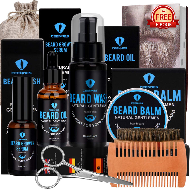 [Australia] - Beard Grooming Kit,Beard Kit with Beard Oil,Beard Growth Serum,Beard Wash, Beard Balm,Beard Brush, Beard Comb, Beard & Mustache Scissors Beard Growth Kit Unique Gifts for Men 