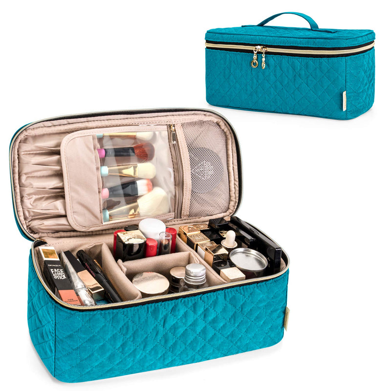 [Australia] - Teamoy Travel Makeup Brush Bag, Cosmetic Case for Makeup Brushes and Cosmetic Essentials with Transparent Zipper Pocket and Inner Divider, Teal(BAG ONLY) L 