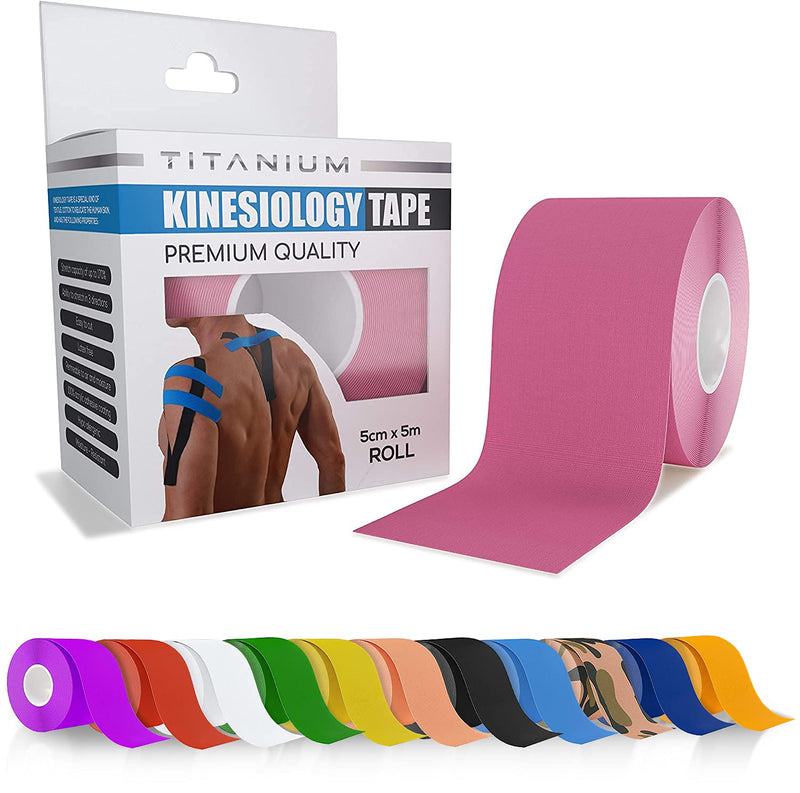 [Australia] - Titanium Sports Kinesiology Tape - 5m Roll of Elastic Water Resistant Tape for Support & Muscle Recovery - Quality Sports Tape (Pink) Pink 