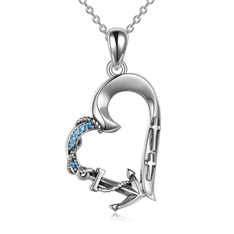 [Australia] - VENACOLY Heart Necklace With Cross Anchor Pendant Sterling Silver Vintage Graduation Gifts For Women Her 