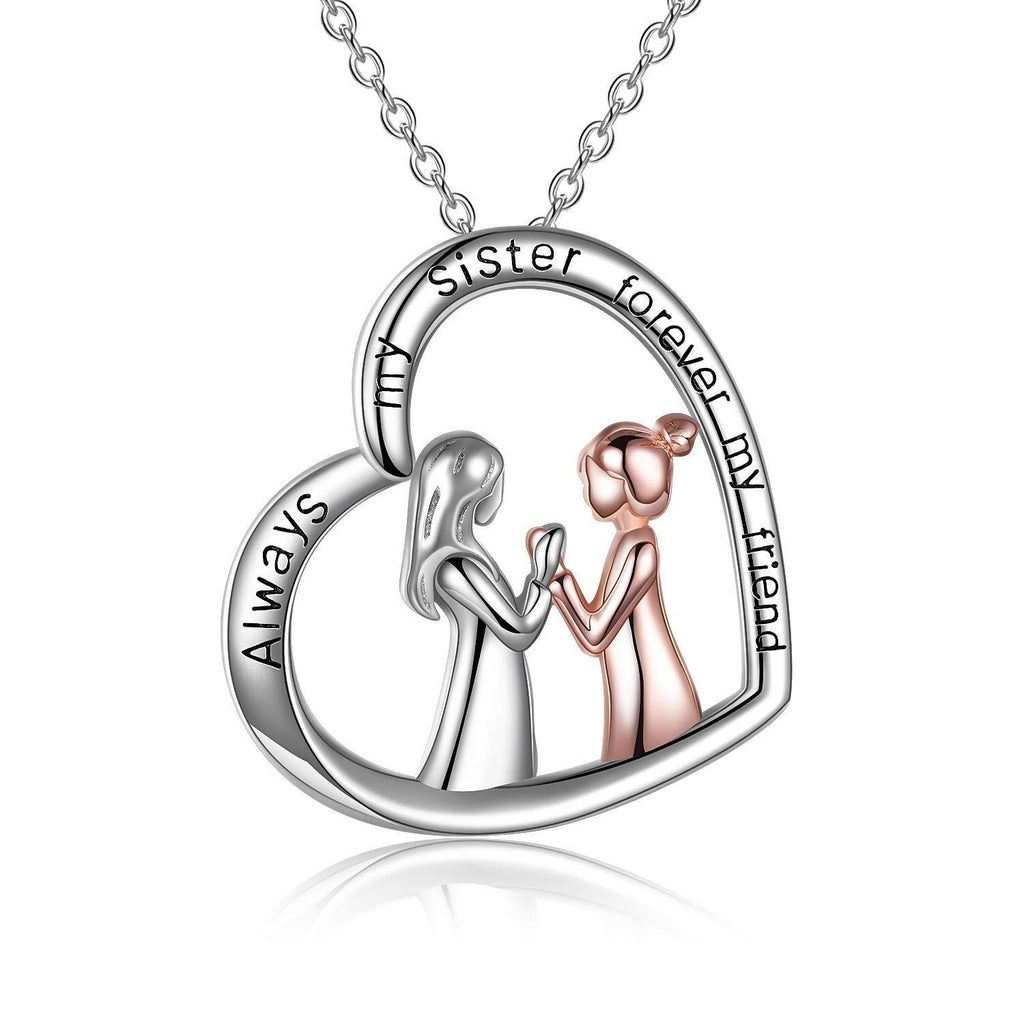 [Australia] - YFN Sister Birthday Gifts for Sister from Sister Sterling Silver Always My Sister Forever My Friends Love Heart Necklace Jewellery for Women Girls Friends (silver-sister necklace) 