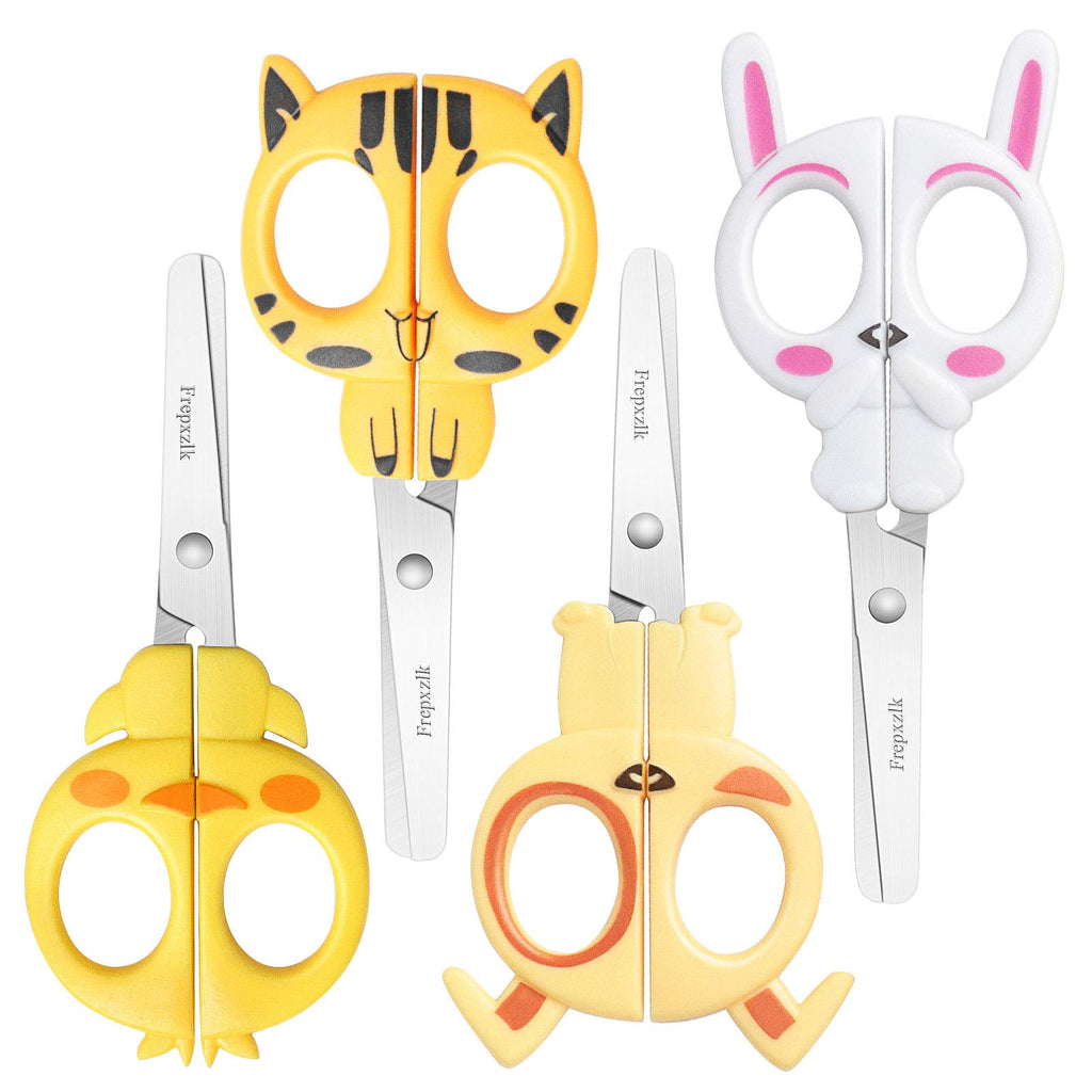 [Australia] - Asdirne Kid Scissors, Children Scissors, 4 Pack Toddlers Scissors Set, Cute Safety Scissors Including Shape of Bunny, Tiger, Puppy and White Rabbit, 14 cm 