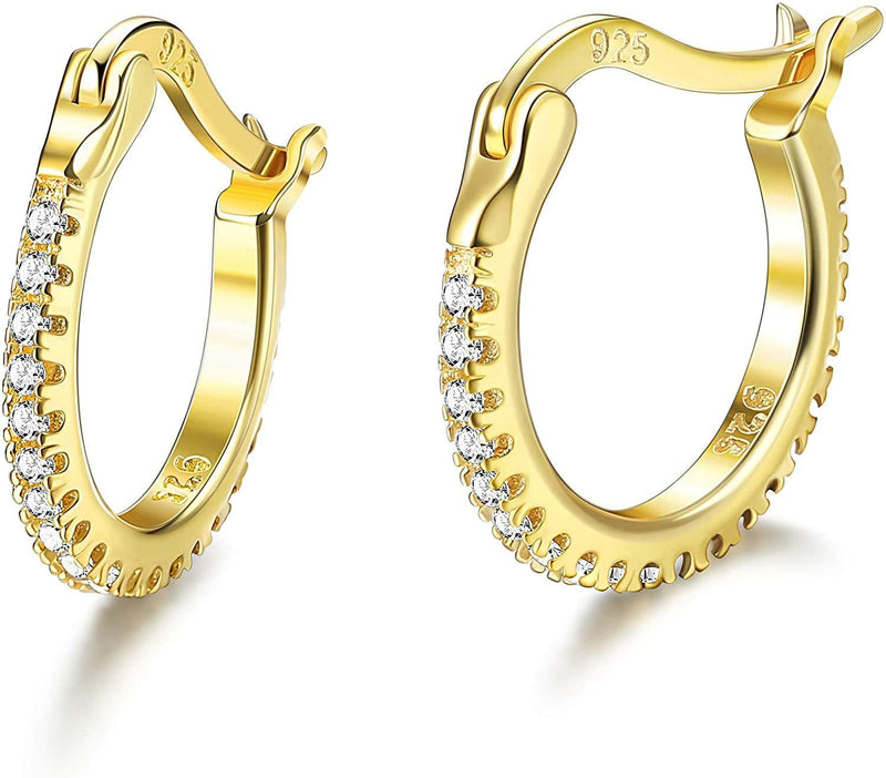 [Australia] - Milacolato 18K Gold Plated 925 Sterling Silver Hypoallergenic Cuff Earrings for Women Small Cubic Zirconia Huggie Hoop Earrings Gold Tone 