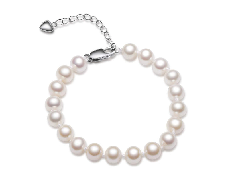 [Australia] - AINUOSHI 925 Sterling Silver 18K White/Rose Gold Plated Round cut 5A+ Cubic Zirconia Adjustable 10.63 Inches(27cm) Classic Eternity Tennis Bracelet for Women Pearl Size：6-7MM 