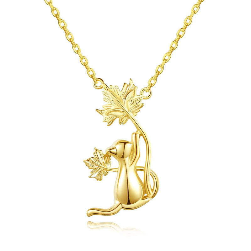 [Australia] - VIKI LYNN Women Girls 18K Gold Plated Sterling Silver Maple Leaf Cat Necklace 