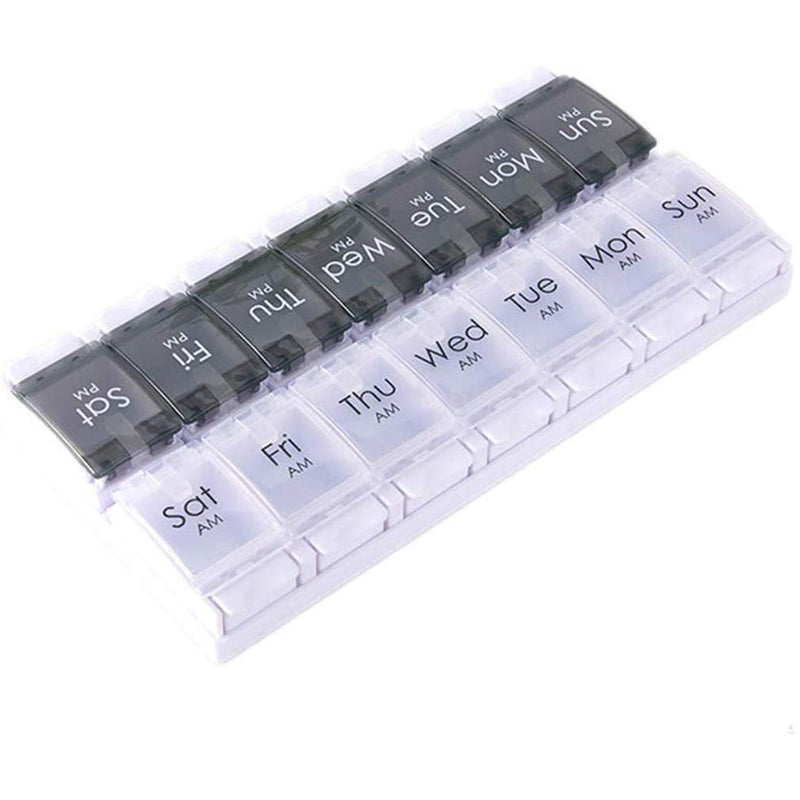 [Australia] - Black & White - Pill Box 7 Day with 14 Compartments Two Times Bounce Open Pill Dispensers Reminder for Vitamins Fish Oils Supplements Medication Black White 
