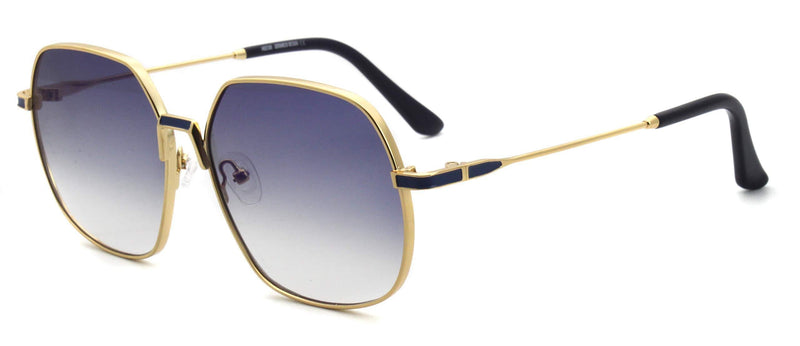 [Australia] - Stylish square geometric sunglasses metal frame UV protection mirror sunglasses for women men unisex sunglasses eyewear non polarized Gold.blue light gradient gray 